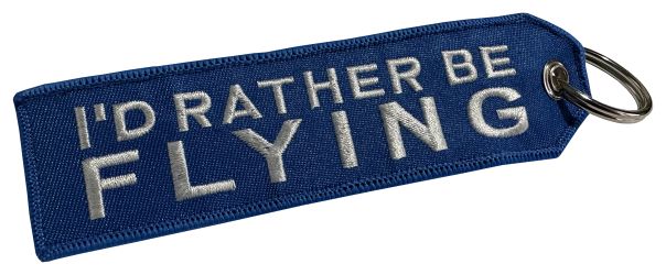 "I'd Rather Be Flying" Embroidered Keychain - White on Blue